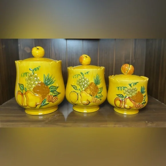Yellow and Green Ceramic Kitchen Canister Set - Picture 1 of 1